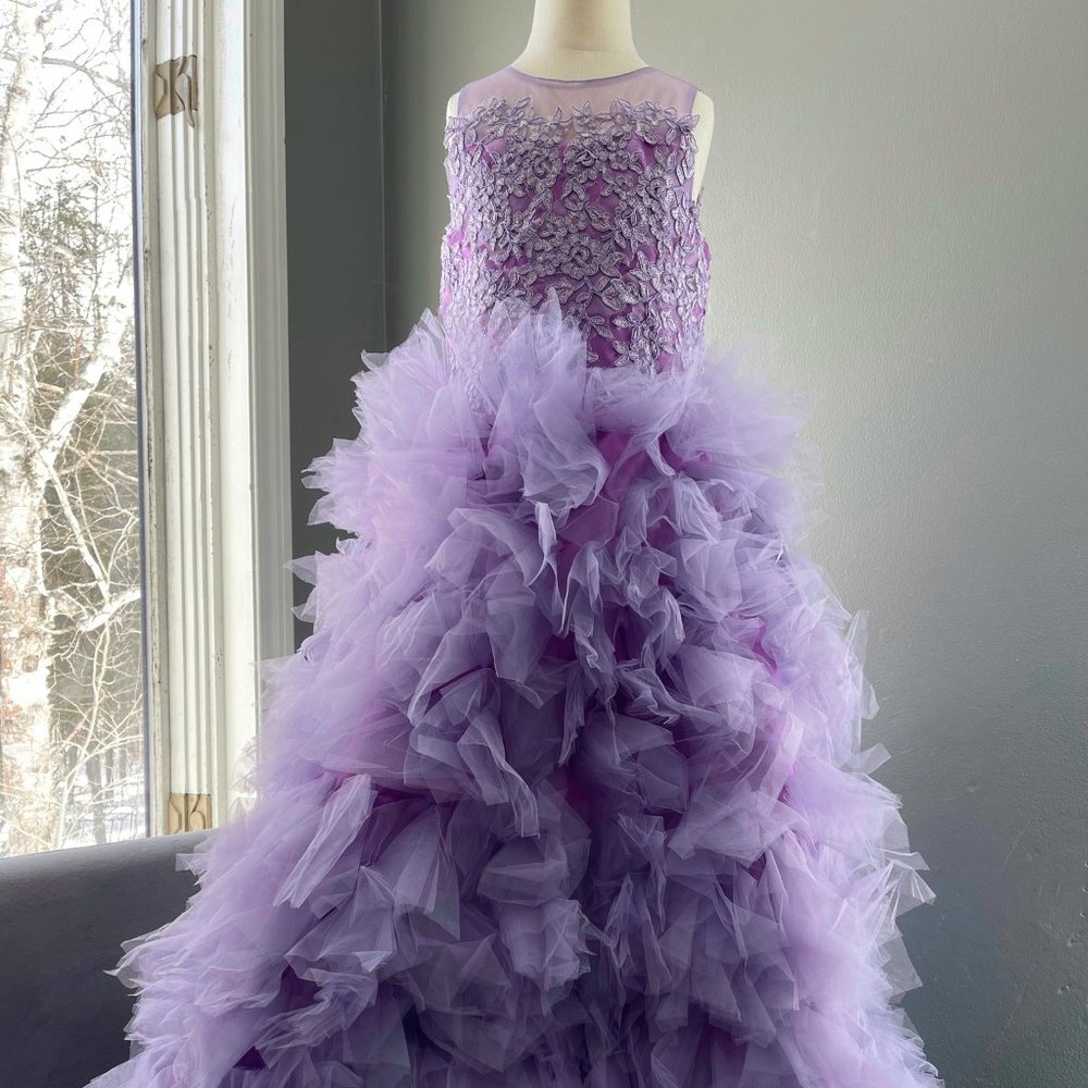 Girls Size 7 Lavender Custom Made Photography Formal Tulle Gown Dress Brand New